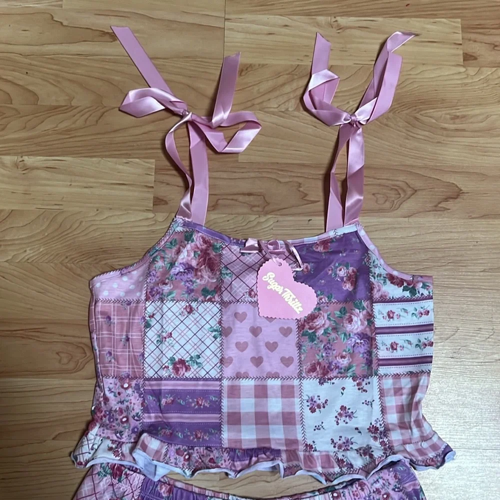 ‼️NWT‼️Dolls Kill X Sugar Thrillz Pick A Pattern Shorts Set Medium Purple Pink - Picture 4 of 4